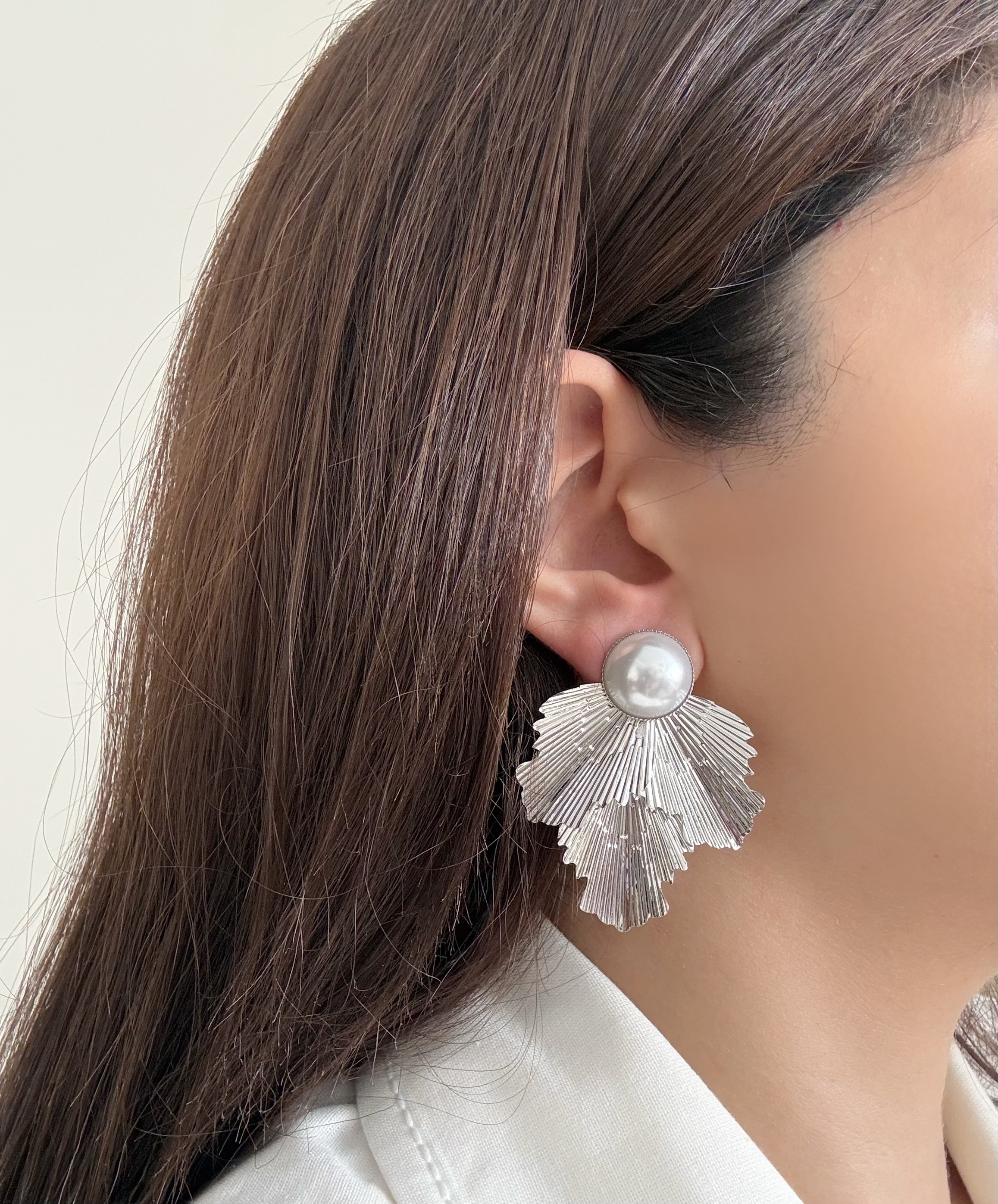 گوشواره استیل برگ مرواریدی