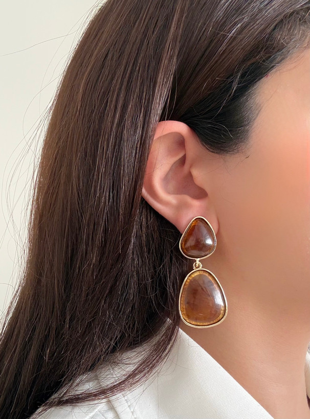 گوشواره زنانه دوتیکه رزینی قهوه ای